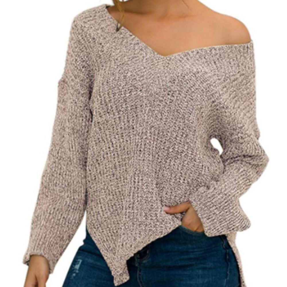 NWT Knit Oversize Slouchy Asymmetric Slit Sweater - Picture 3 of 3
